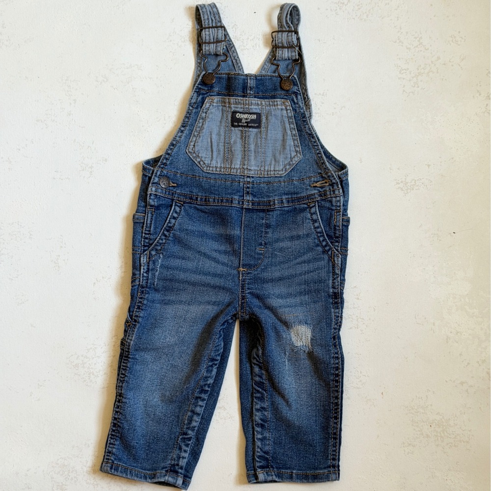 OshKosh Bgosh Kids Denim Overalls Blue Vestbak Bibs Size 12 Months